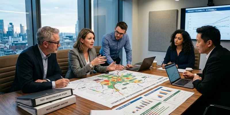 Analiza wariantów przebiegu trasy w ramach STEŚ z mapą terenu i oznaczeniami korytarzowymi